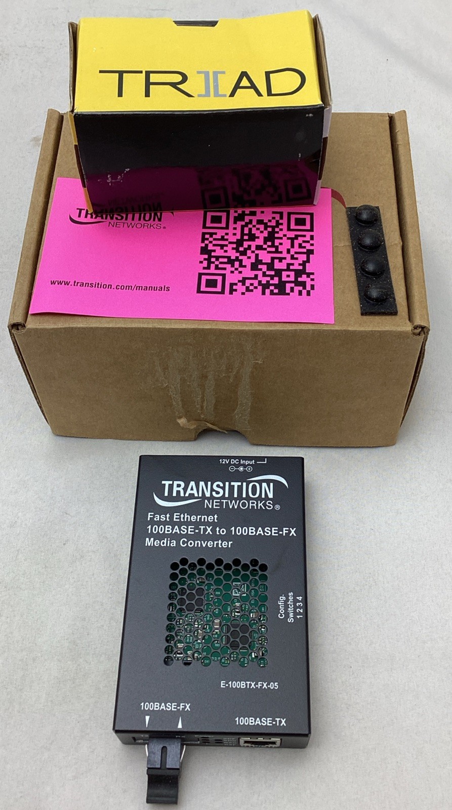 Transition Networks Fast Ethernet Media Converter, AC Adapter E-100BTX-FX-05 New