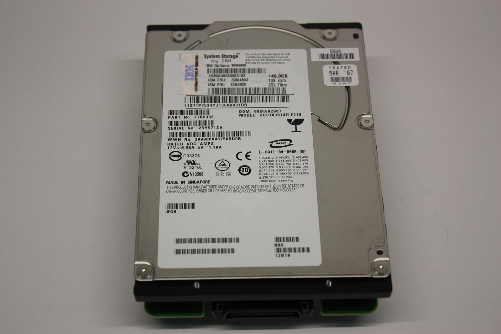 IBM 71P7534 39M4590 39M4593 40K6829 17R6336 146.8GB 10K RPM 2Gb Fibre 3.5"