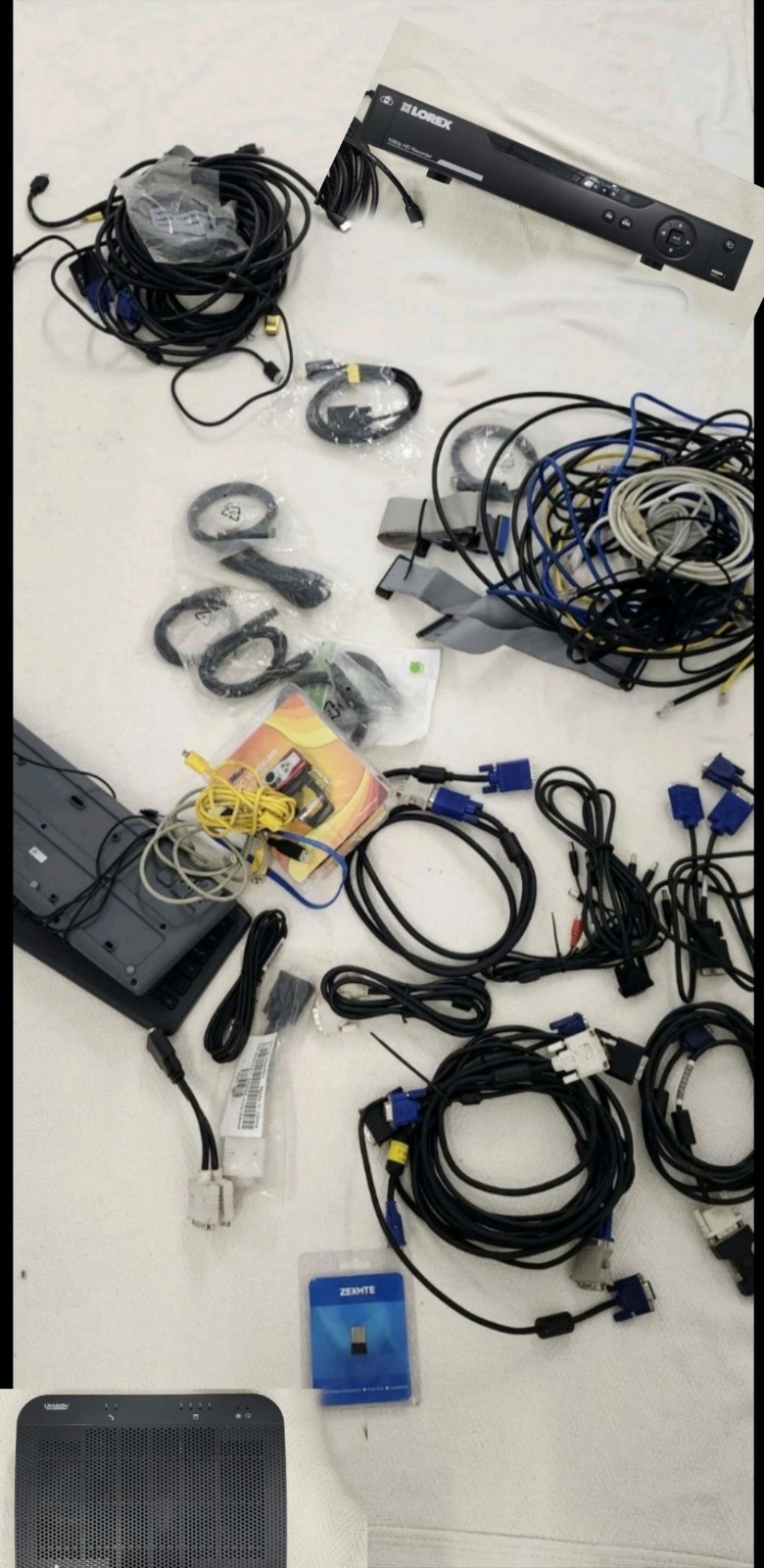 Huge Computer Cable Lot - VGA, IDE Ribbon Wires, AC Adapters, Mixed PC Cords