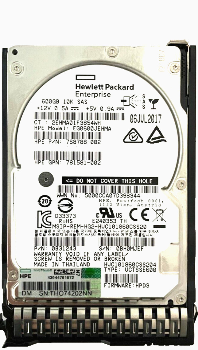 HPE EG0600JEHMA HDD 600GB SAS 12Gb/s 2.5" 10K 768788-002 512 b/s