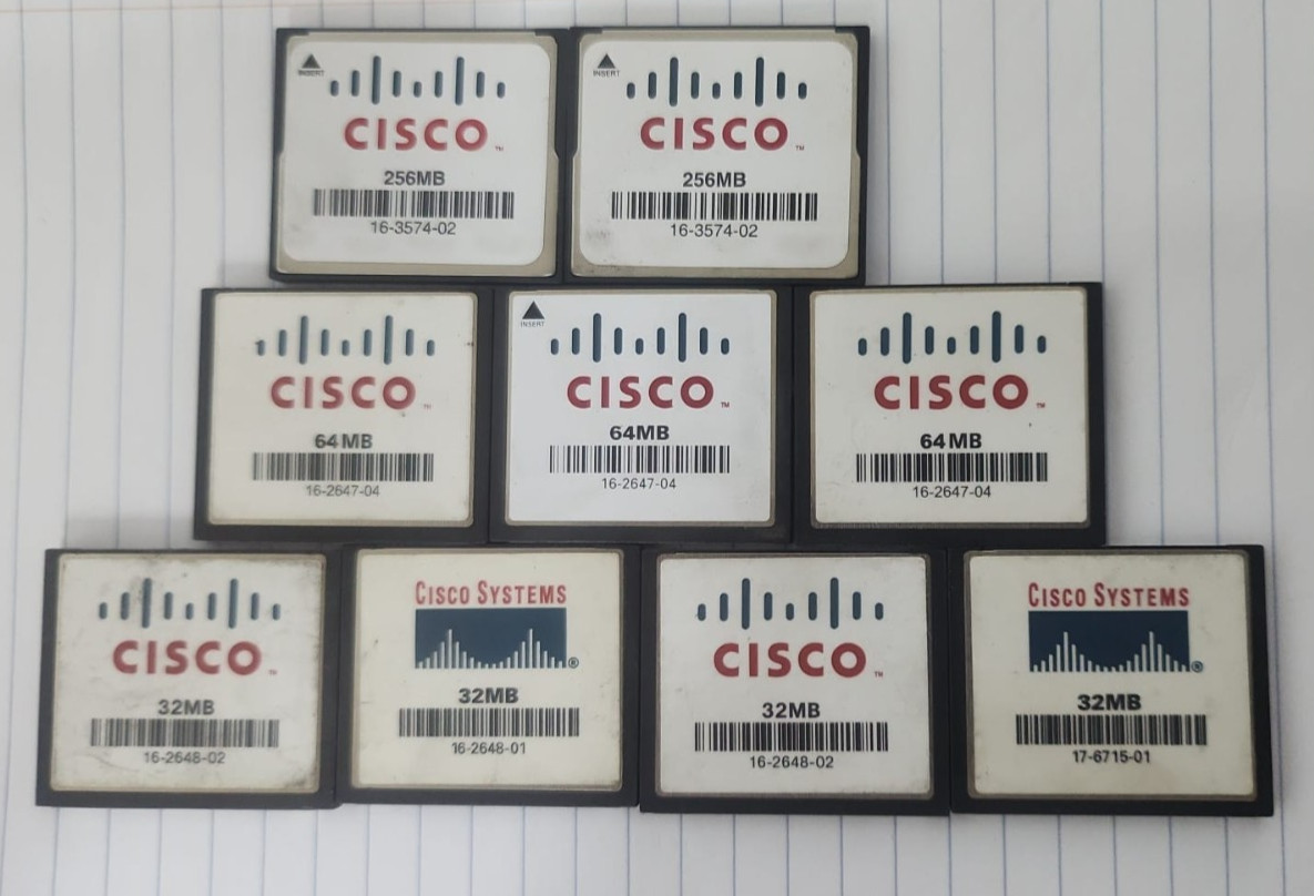 11x Cisco CF Cards:  2x 256MB 16-3574-02, 4x 64MB 16-2647-04, 5x 32MB 16-2648...