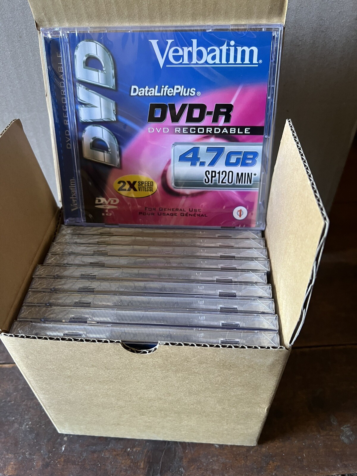 New Verbatim DVD-R Recordable 4.7gb 2X SP120 Jewel Case 10 Pack OEM - Aged Stock