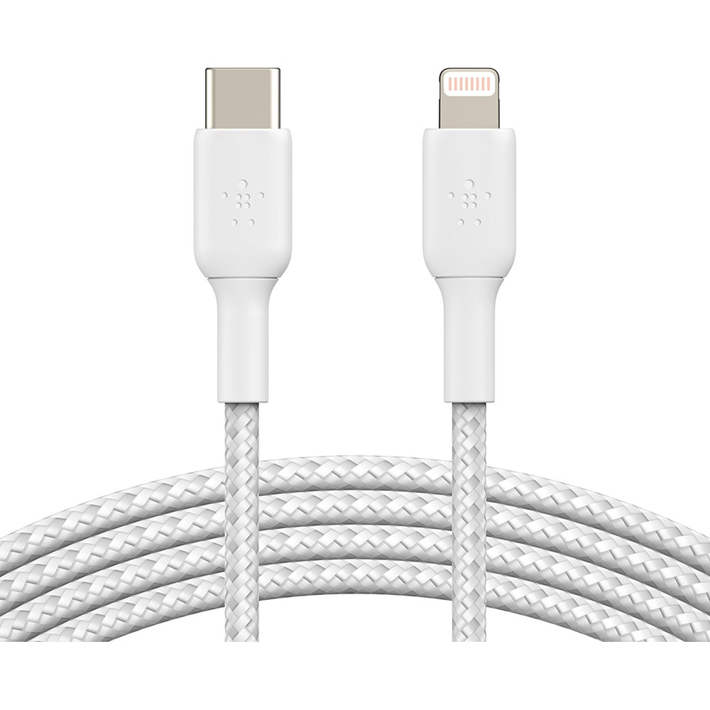 Belkin 1m Braided USB-C to Lightning Cable in White - CAA004bt1MWH