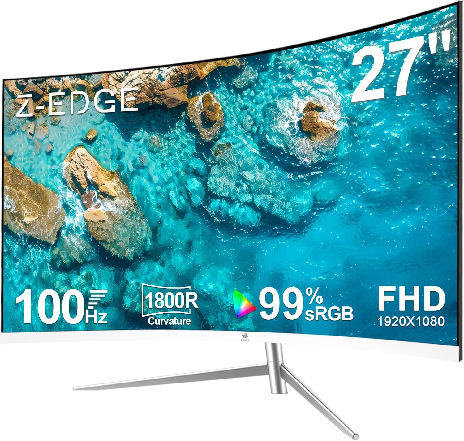 Z-Edge 27 Inch Curved Computer Monitor, FHD 100Hz White PC Monitor, HDMI