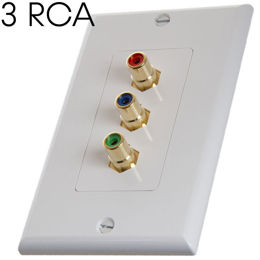 White RCA WallPlate Stereo Audio Video 3 or 5 RCA Wall Plate HDTV Cable Coupler