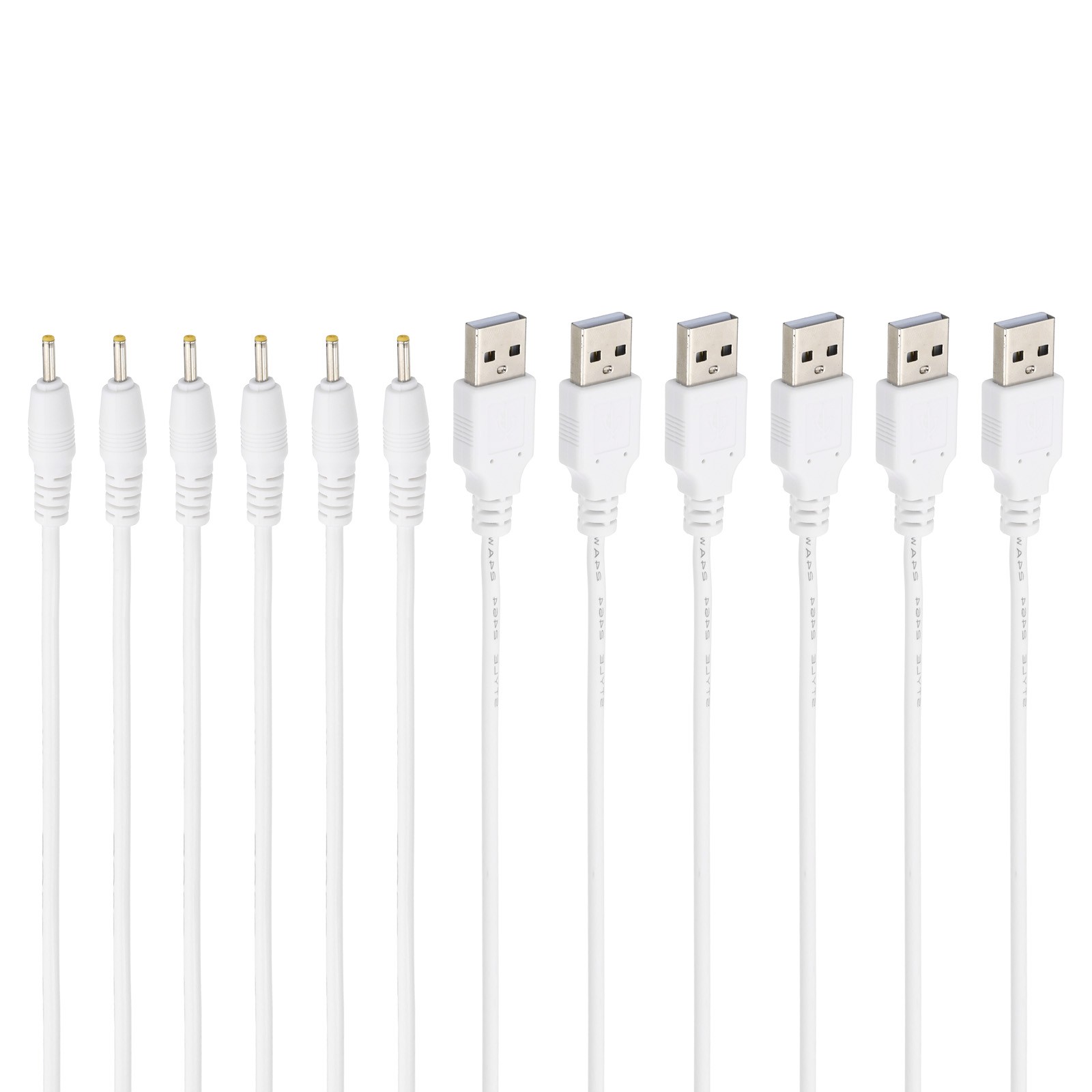 6 Pcs USB to DC 2.5x0.7mm Barrel Jack Power Charger Connector Cables, White