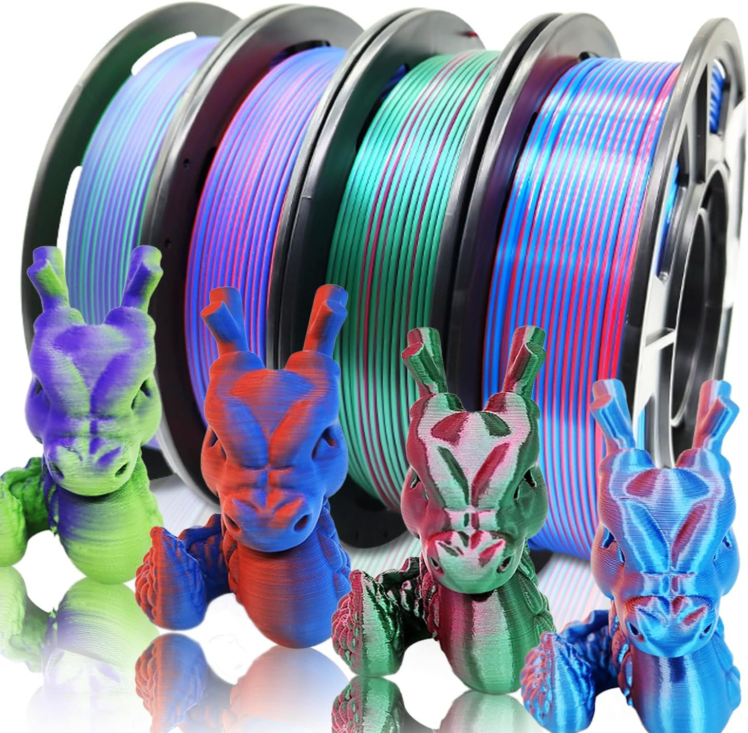 4X 250G Color Pack, Dual Color Filament Coextrusion PLA Filament 1.75Mm for 3D P