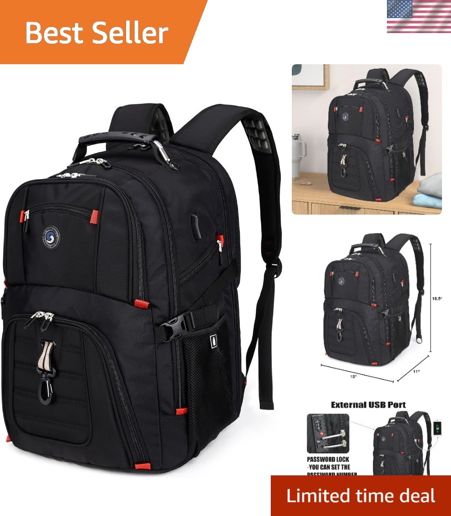 50L Travel Laptop Backpack - Waterproof & Stylish with USB Port for All Devices