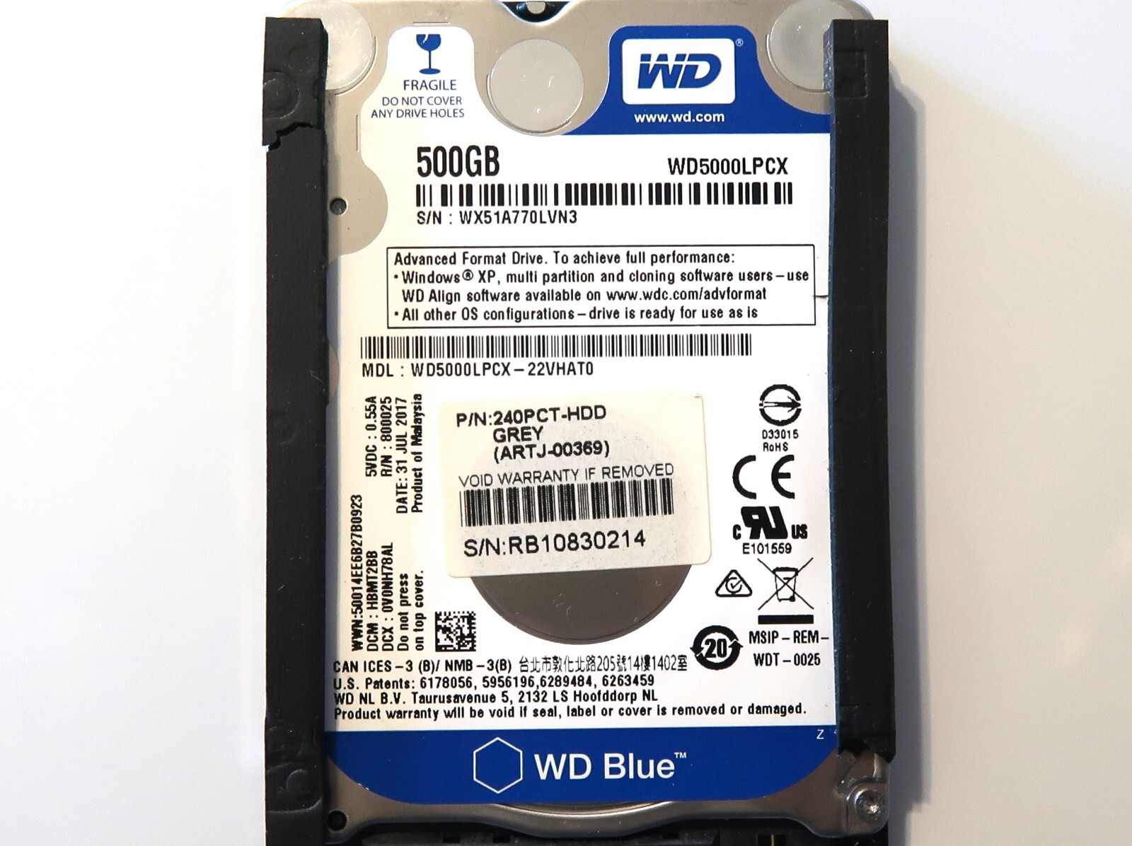 WD WD5000LPCX-22VHAT0 HBMT2BB (WX51) Malaysia 500gb 2.5" Sata HDD 31JUL2017