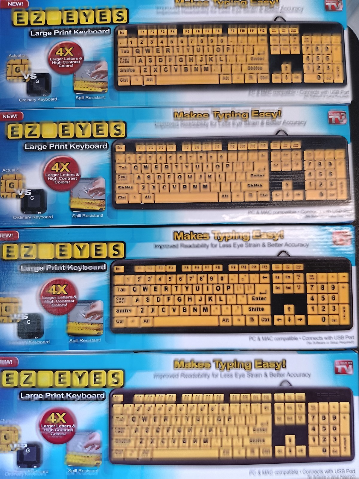 4x NEW As seen on TV EZ Eyes EE011106 Wired Keyboard Spill Resistant