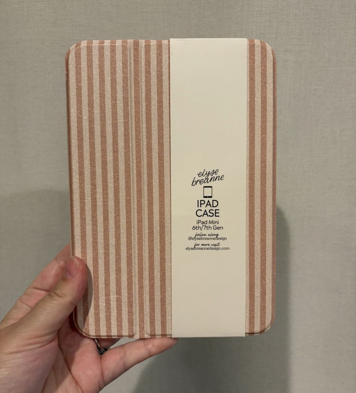 Elyse Breanne Beige/White Stripe Folding Folio Case for iPad mini 6/7