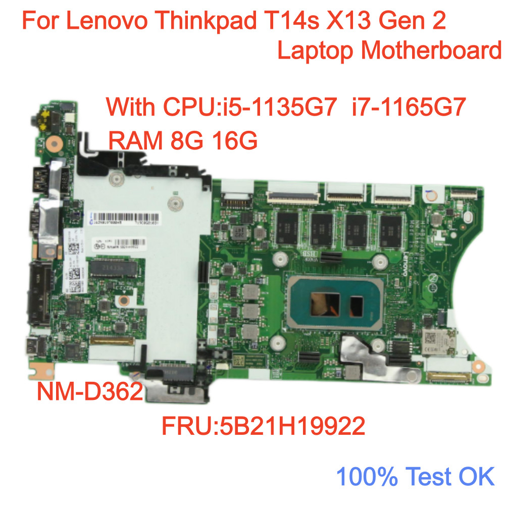 For Lenovo X13 T14s Gen 2 NM-D362 Motherboard i5 i7 CPU 8G 16G RAM 5B21J30192