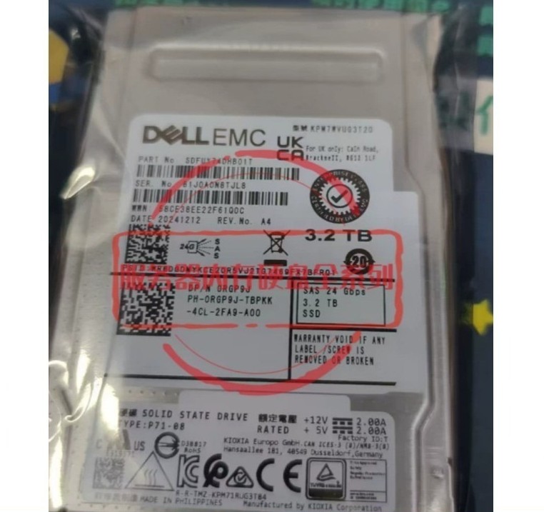 FORDell R750 24GB 0RGP9J KPM7WVUG3T20 3.2TB SAS SSD Hybrid Solid State Drive New