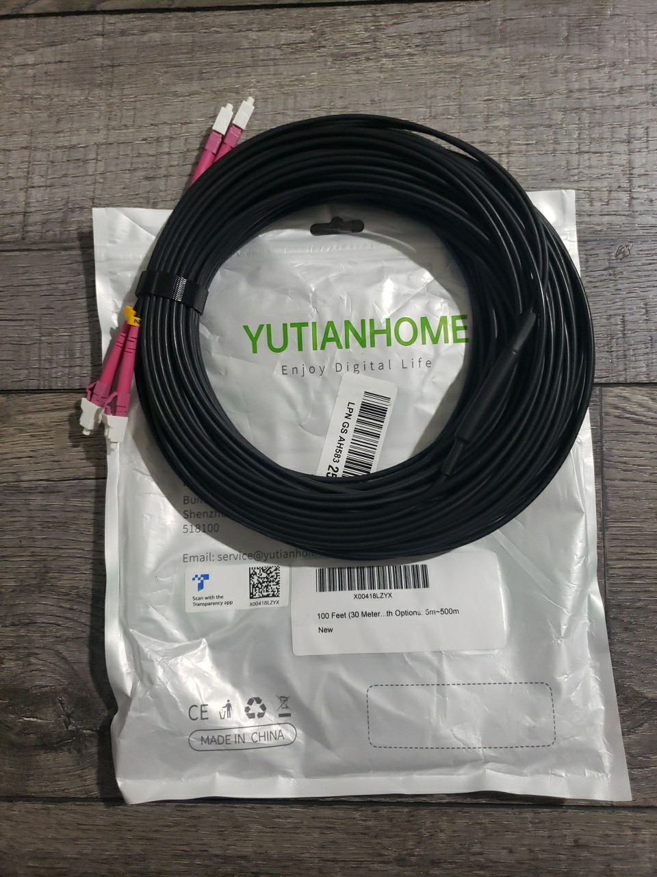 100ft Armored OM4 LC to LC Fiber Patch Cable Multimode Duplex, LSZH Black 30m..