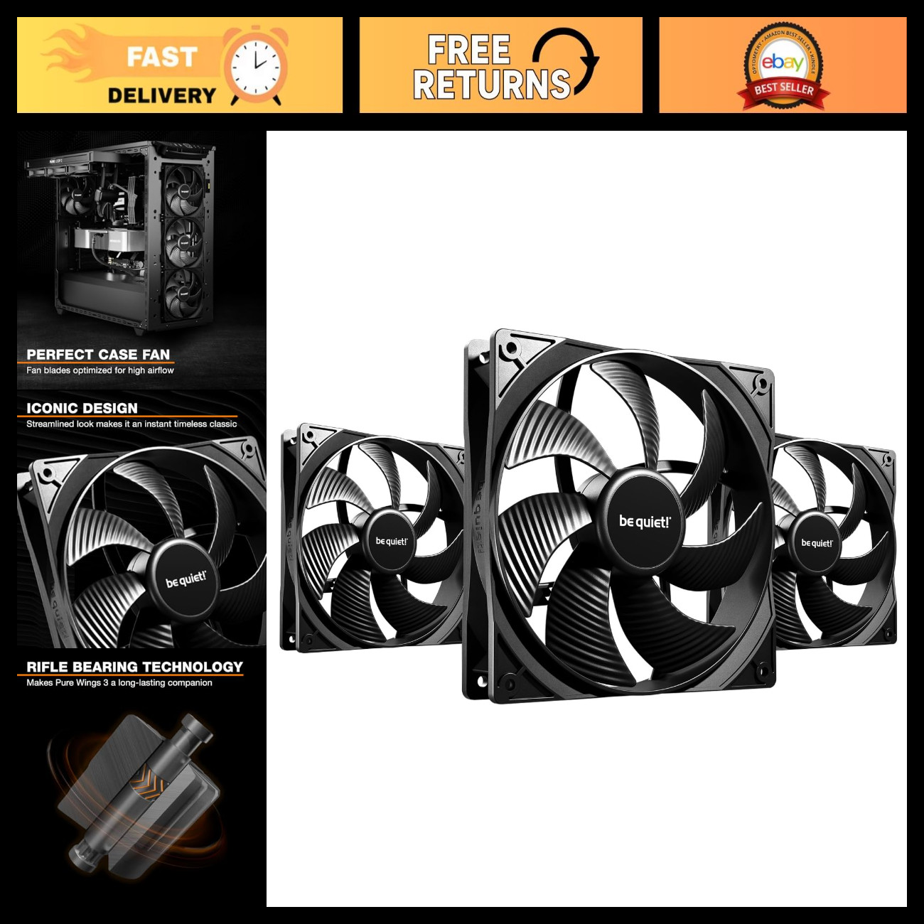 140mm PWM Case Fans - 3 Pack, High Speed, Low RPM, Optimized Frame, Quiet Operat