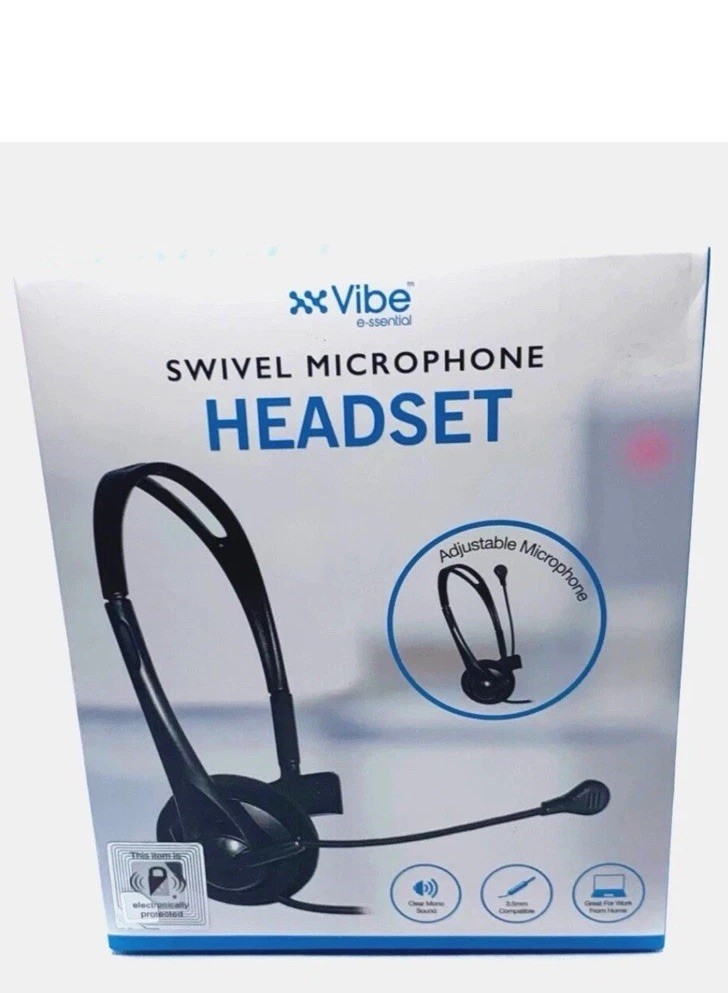 Vibe e-ssential Swivel Microphone Headset, 3.5mm Plug-In Mono Adjustable, New