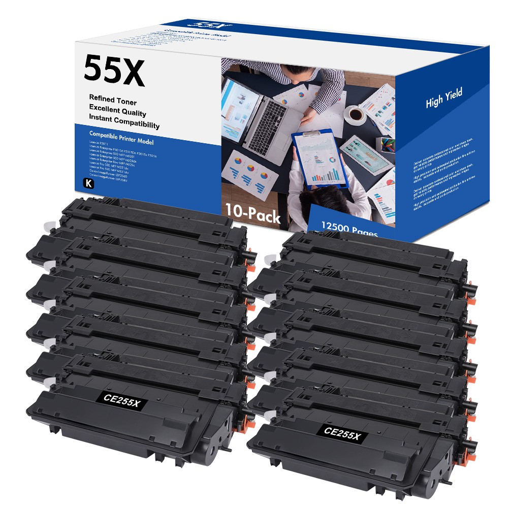10PK CE255X 55X Toner Cartridge fit for HP LaserJet P3015 P3015d P3015dn P3015n