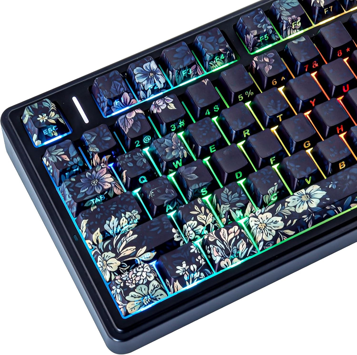 JOMKIZ PBT Keycaps with Side-Legend Shine-Through, Dark Floral Theme