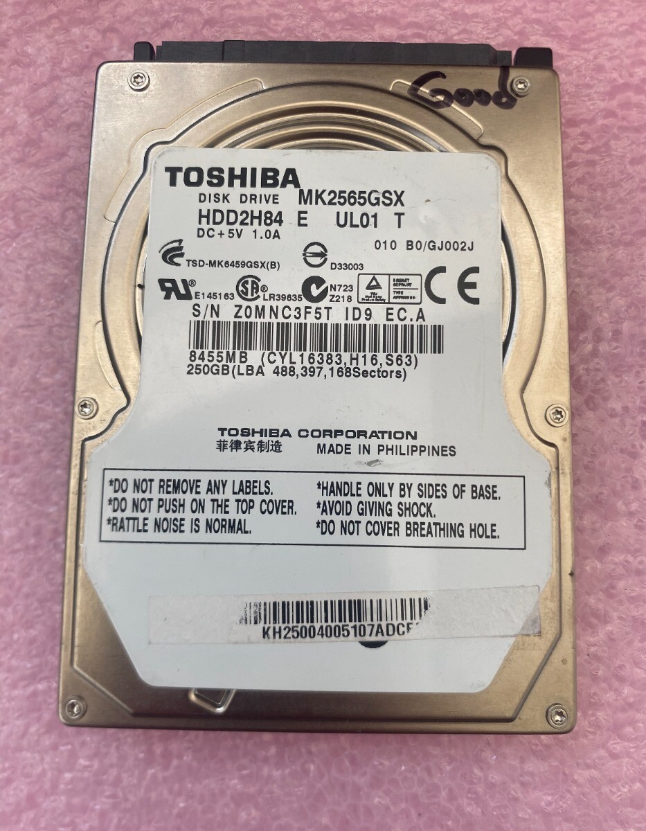 Toshiba 250GB MK2565GSX 2.5" SATA Laptop Hard Drive 5400RPM 8MB Cache