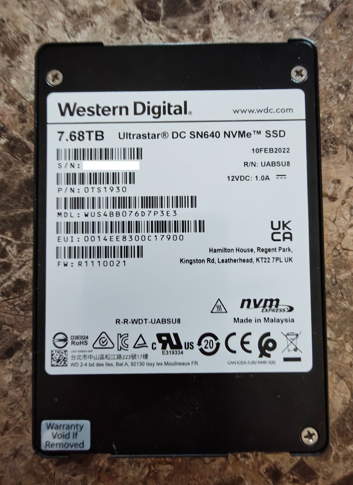 WD Ultrastar SN640 7.68TB 2.5 inch Internal SSD (WUS4BB076D7P3E3)