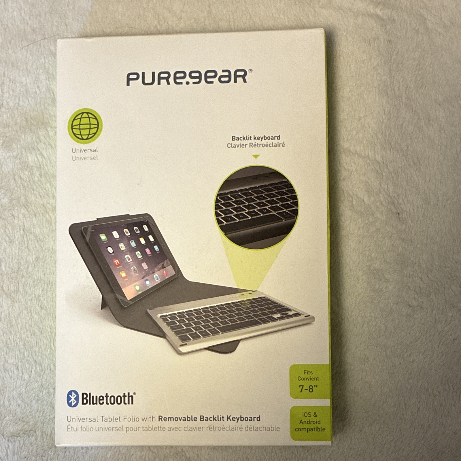PureGear Universal 7-8in Tablet Keyboard Folio Case Removable Backlit BT Black