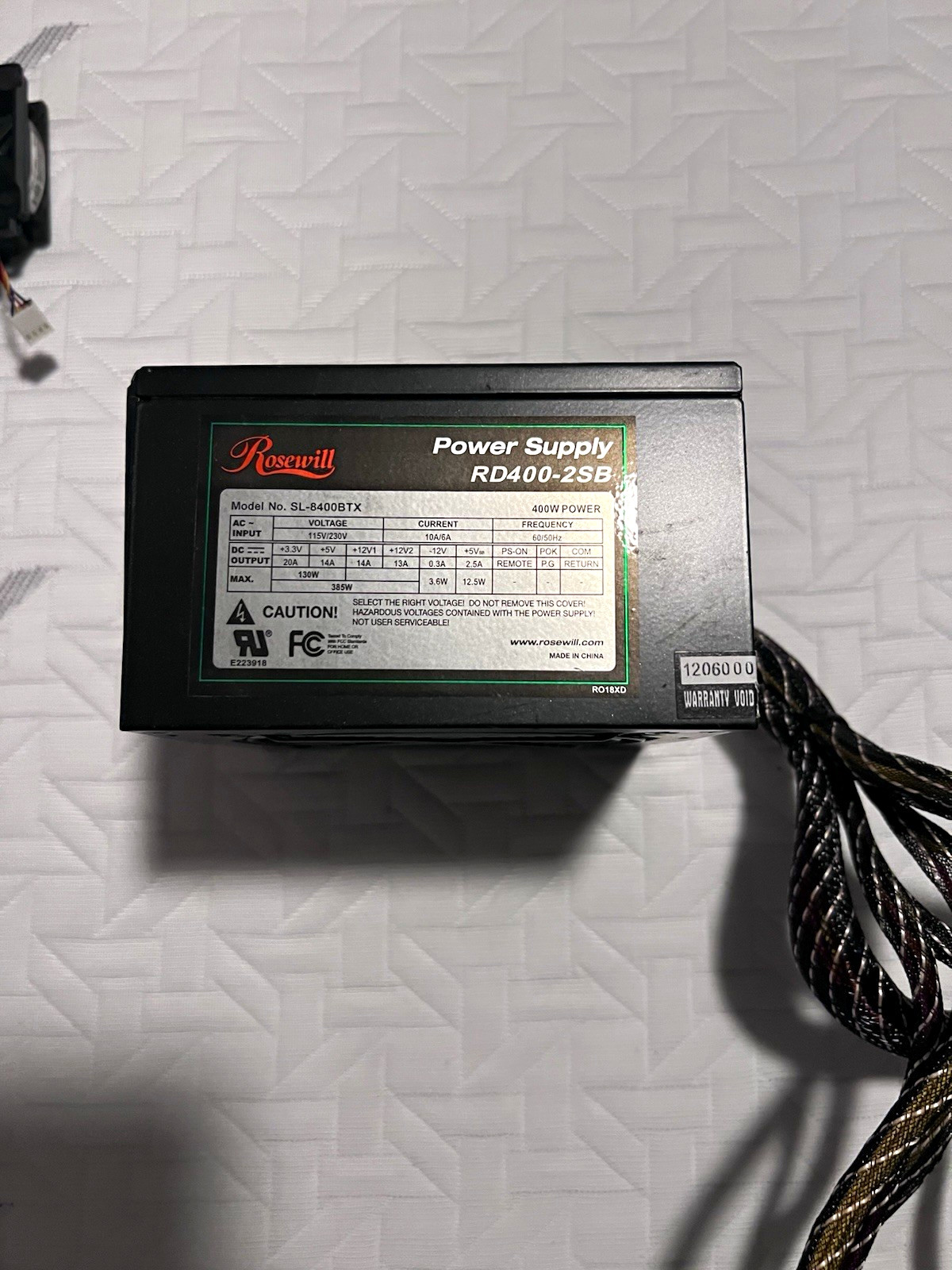 Rosewill RD400-2SB 400W BTX Power Supply PSU 24-Pin Non-Modular Black