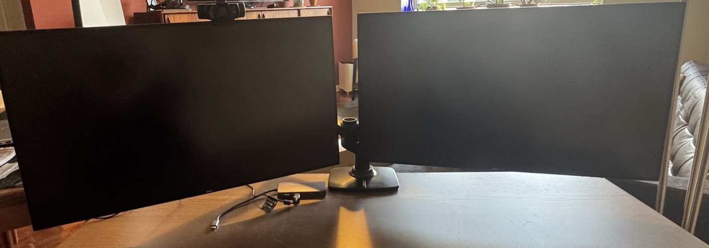 Dual Dell U2719DX 27-inch Ultra-Sharp Monitors No Single Stand But Dual Stand.