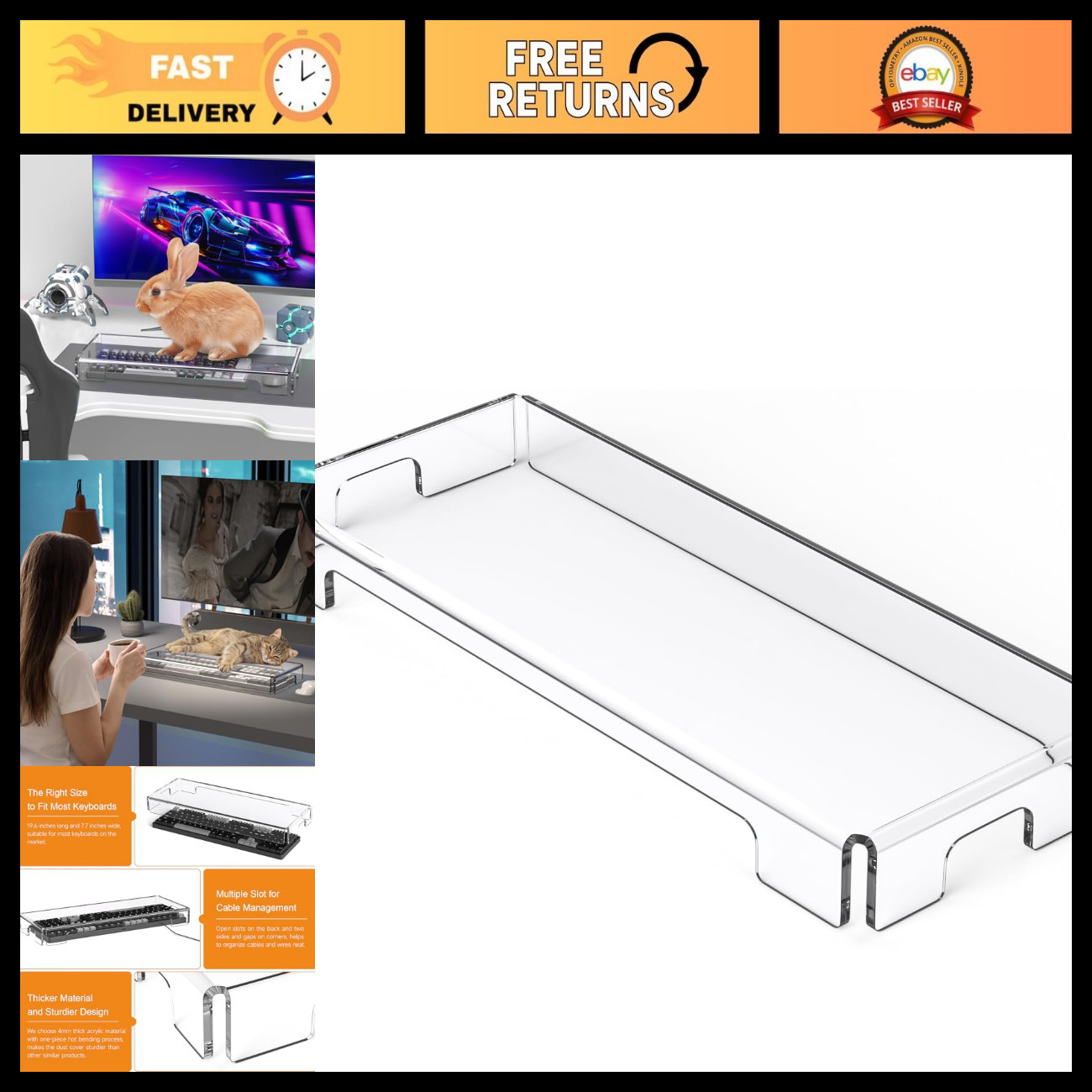 Clear Acrylic Mechanical Keyboard Cover - Full Size Dust Protector for Keyboards