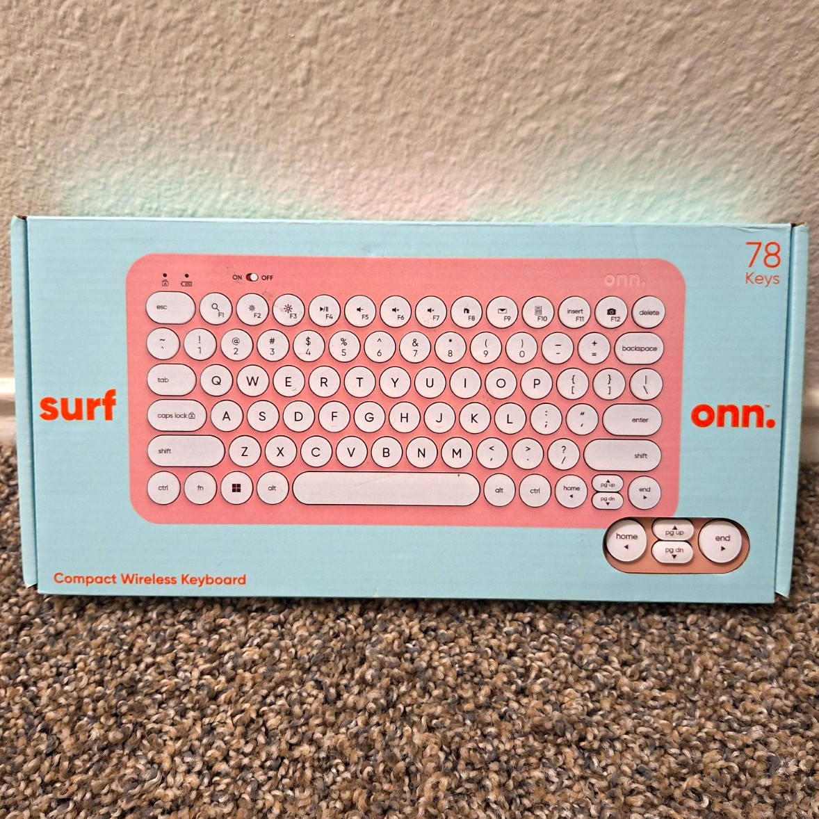 onn. Surf Compact Wireless Keyboard 78-Key Retro Round Keycaps Pink