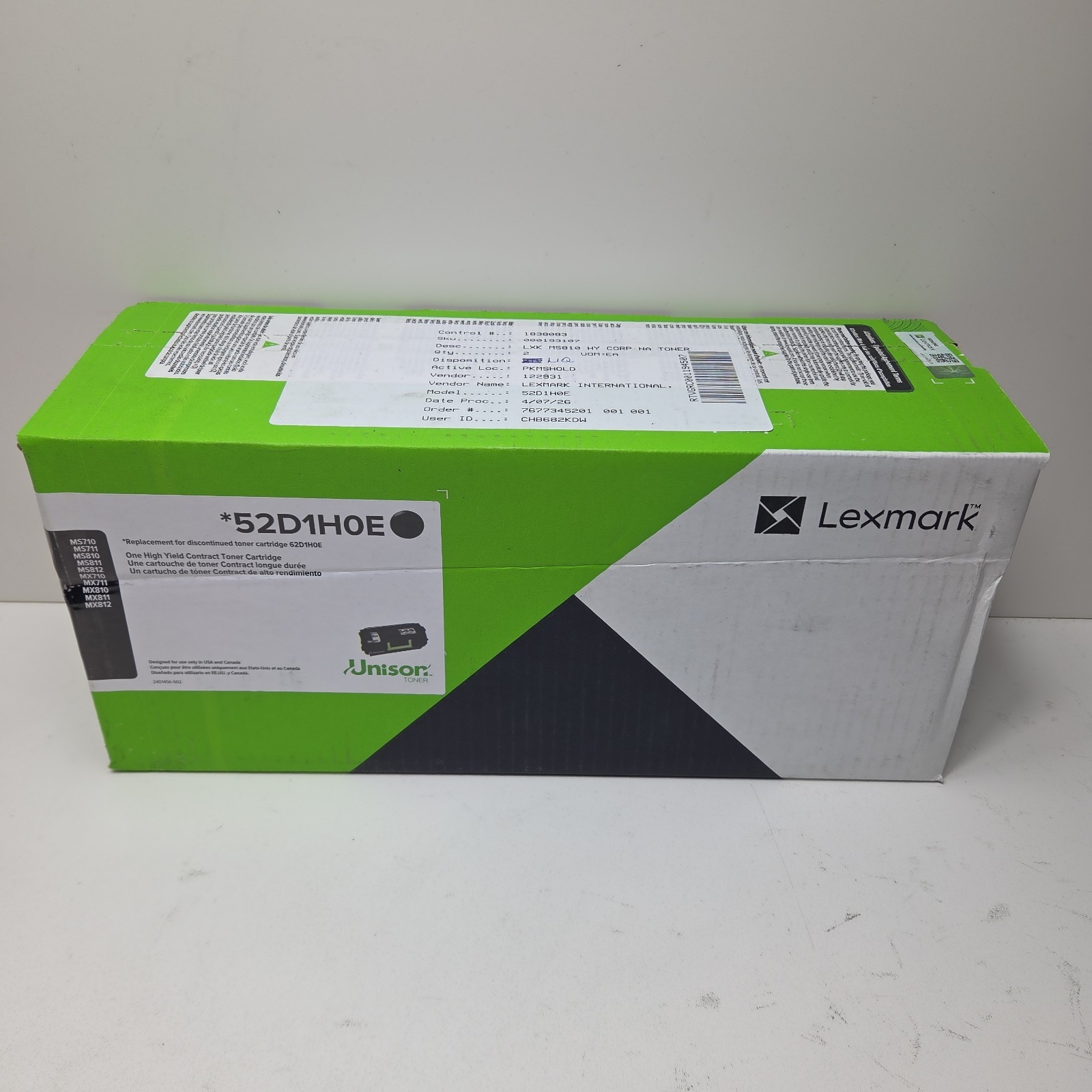 NEW GENUINE - LEXMARK 52D1H0E High Yield BLACK TONER - SEALED UGLY BOX