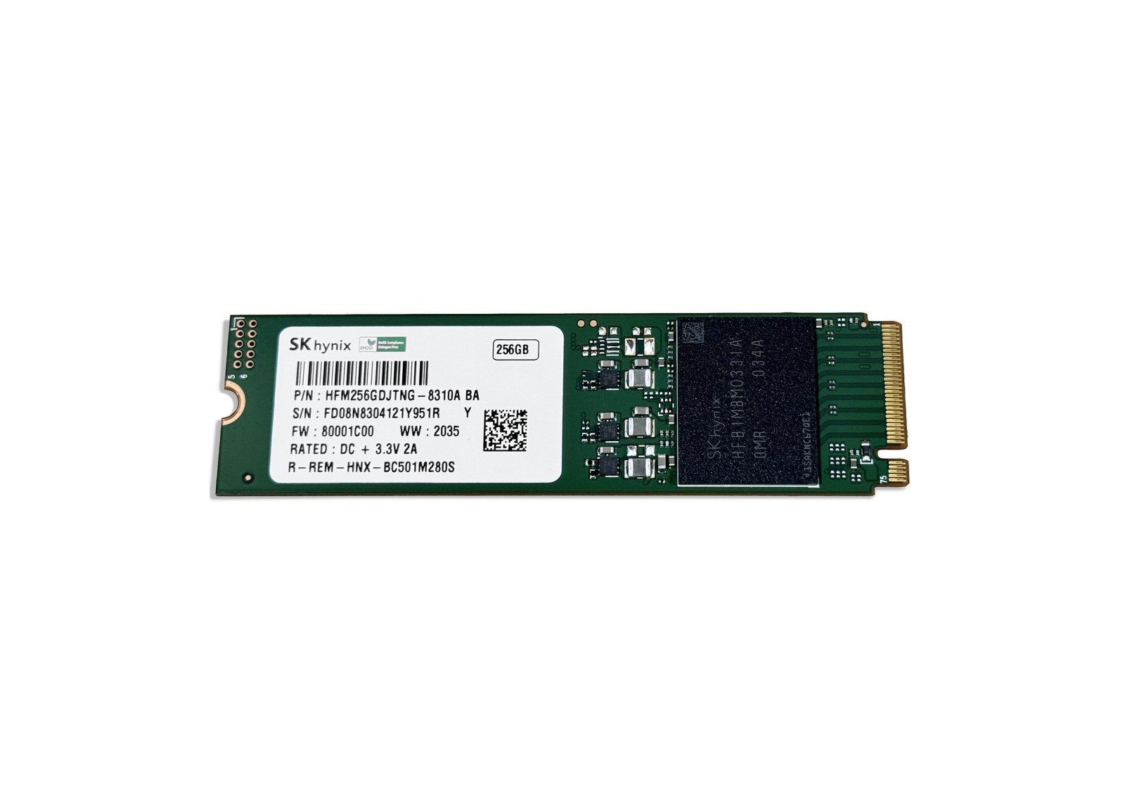 New SK Hynix 256GB M.2 2280 NVMe SSD PCIe Gen3 x2 HFM256GDJTNG-8310A-BA