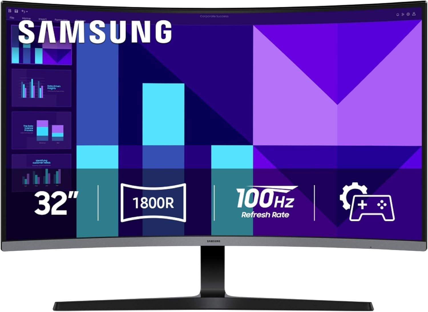 Samsung 32-inch Curved Monitor FHD 100Hz S3 Game Mode Eye Saver HDMI Speakers