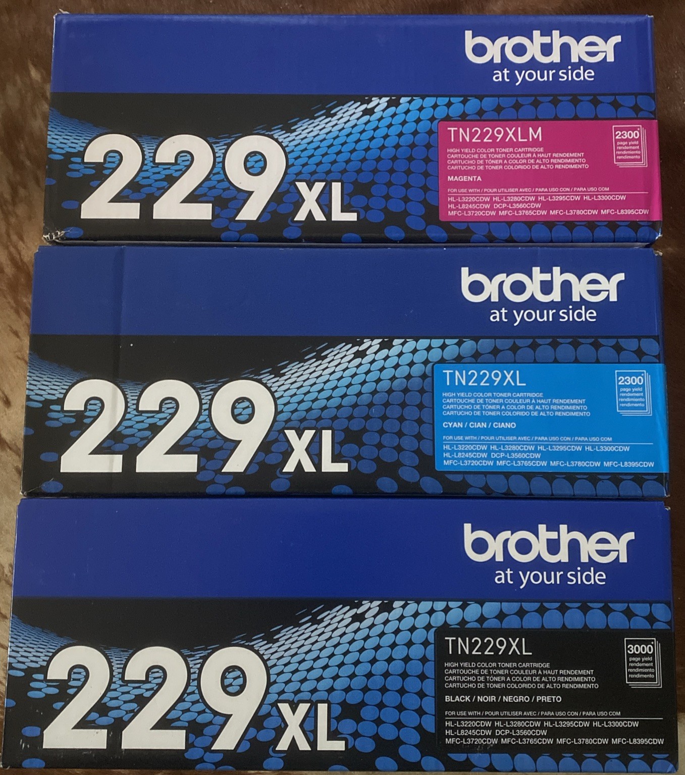 Brother TN229XL Toner Cartridge Set 3-Pack BCM Genuine OEM Sealed New