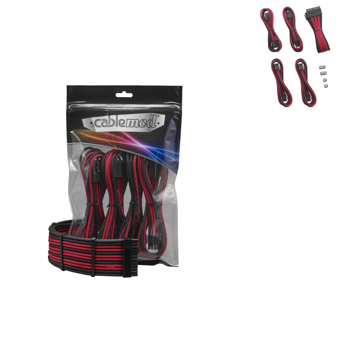 CableMod 8+8 Series Pro ModFlex Sleeved Cable Extension Kit (black + Red)