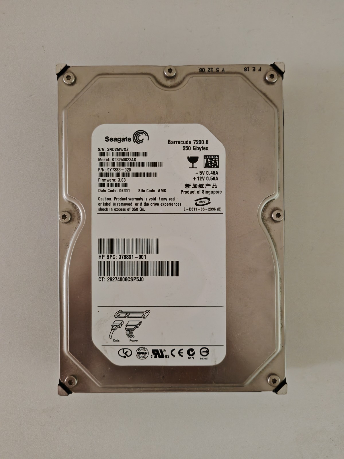 Seagate Barracuda 7200.8 250GB 3.5" SATA HDD ST3250823AS 7200RPM - Good Health