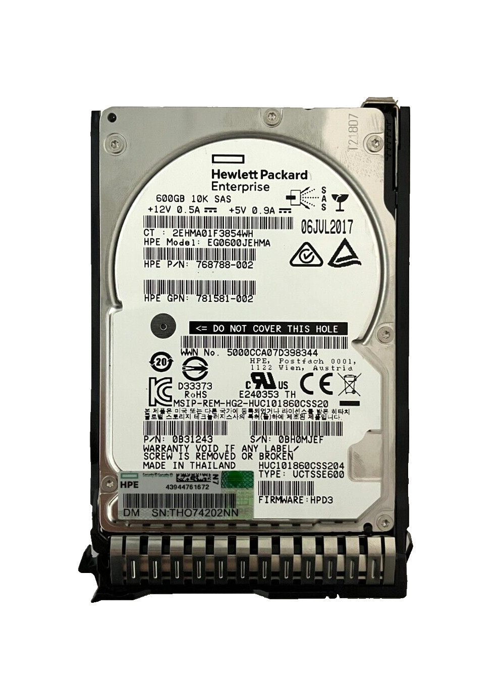 HPE EG0600JEHMA HDD 600GB SAS 12Gb/s 2.5" 10K 768788-002 512 b/s