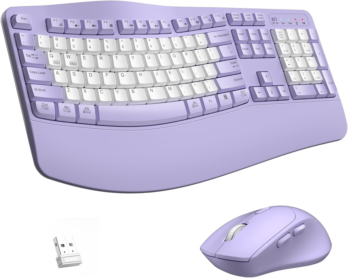 Wireless Keyboard and Mouse Combo,2.4G Ergonomic Wave Keys(Purple-B)