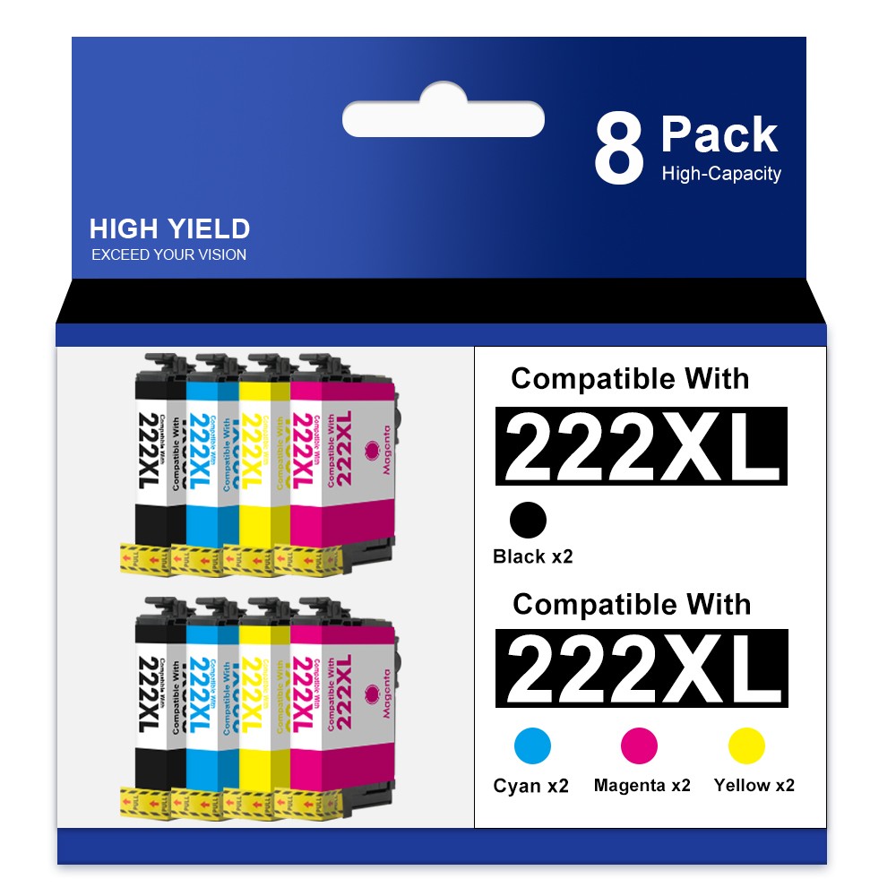8 PK T222XL 222 XL Replacement Ink Cartridges for Epson WF-2960 XP-5200 Printer