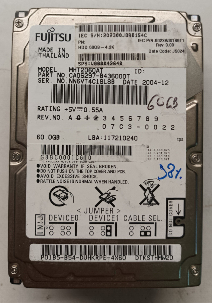 Fujitsu 60GB MHT2060AT CA06297-B436000T CA21325-B13X Hard Disk 2.5 IDE HDD