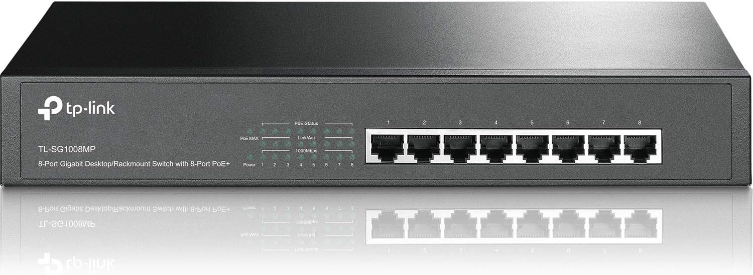TP-Link TL-SG1008MP 8-Port Gigabit Desktop/Rackmount Switch Black Sturdy Metal