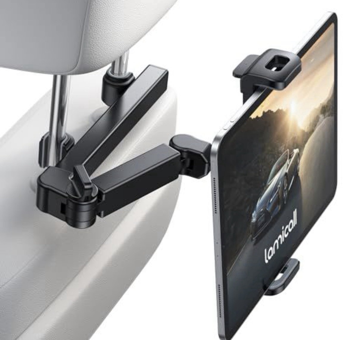 Lamicall Car Headrest Tablet Mount Black Biaxial Extension Multi-Angle