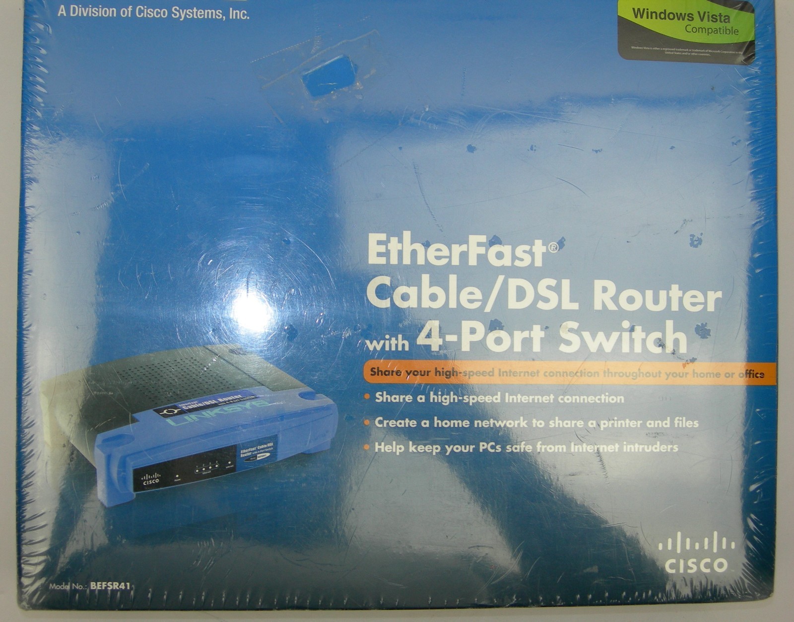 Linksys Etherfast 4-Port Cable/DSL Pouter Model BEFSR41 New Factory Sealed