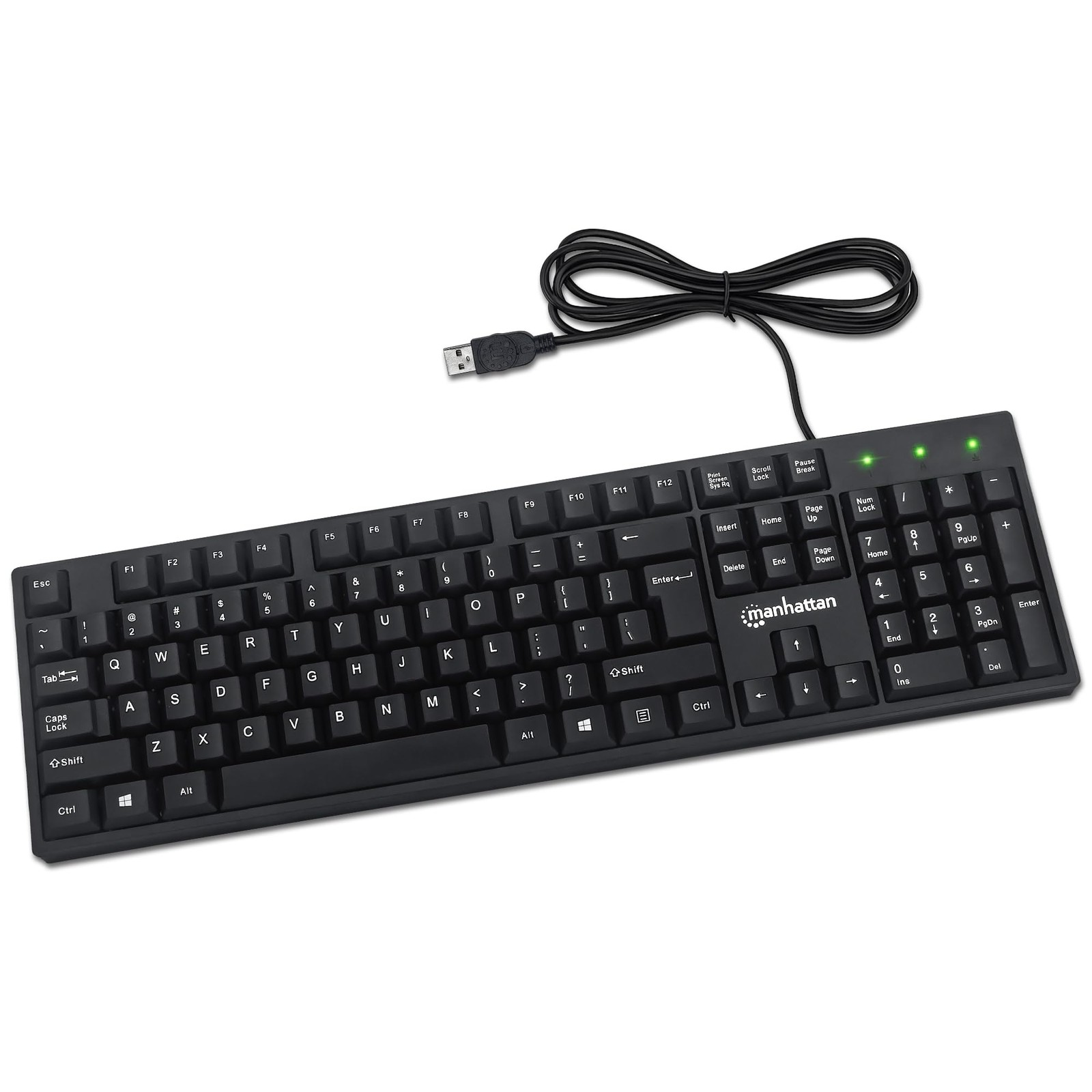 Manhattan Wired Computer Keyboard – Basic Black - with 5 feet, 