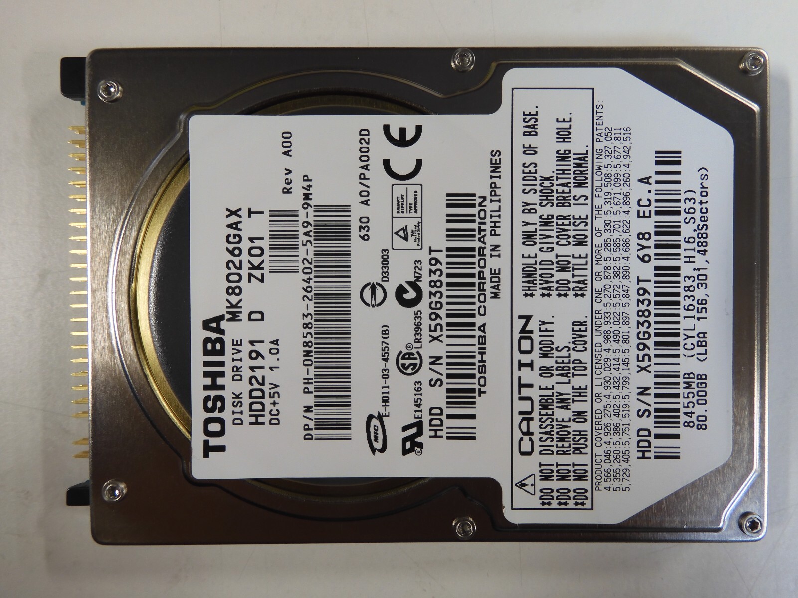 Toshiba MK8026GAX 80 GB,Internal,5400 RPM,2.5" IDE Hard Drive For Laptop HDD