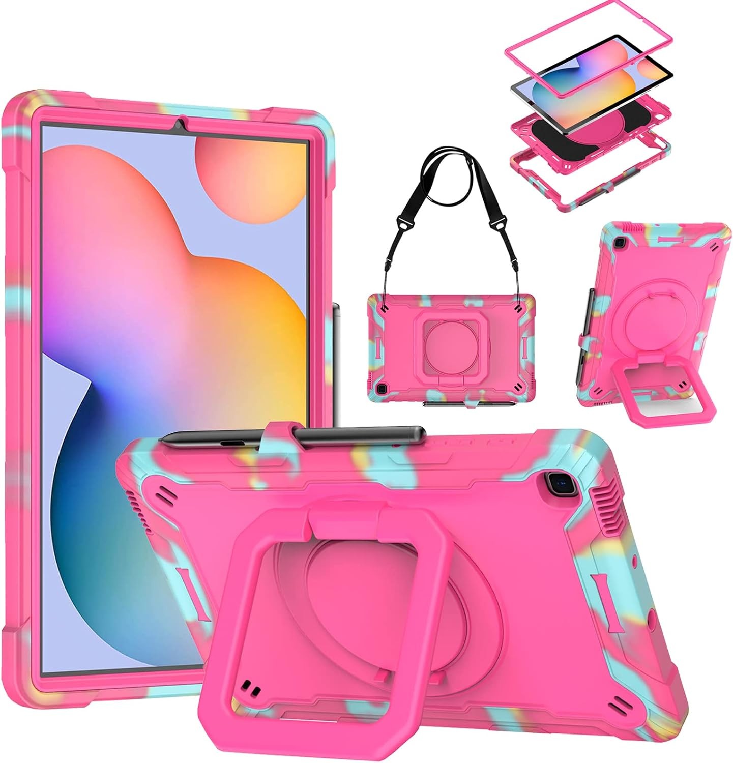 3 in 1 Heavy Duty Shockproof Case for Samsung Galaxy Tab S6 Lite with Strap