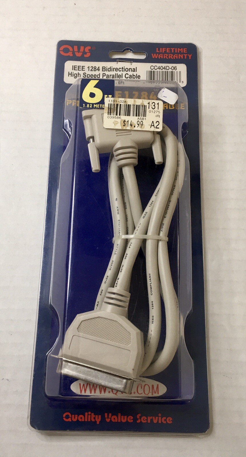QVS 6FT IEEE 1284 BIDIRECTIONAL HIGH SPEED PARRALLEL CABLE DB25M/CEN36M CC404D06