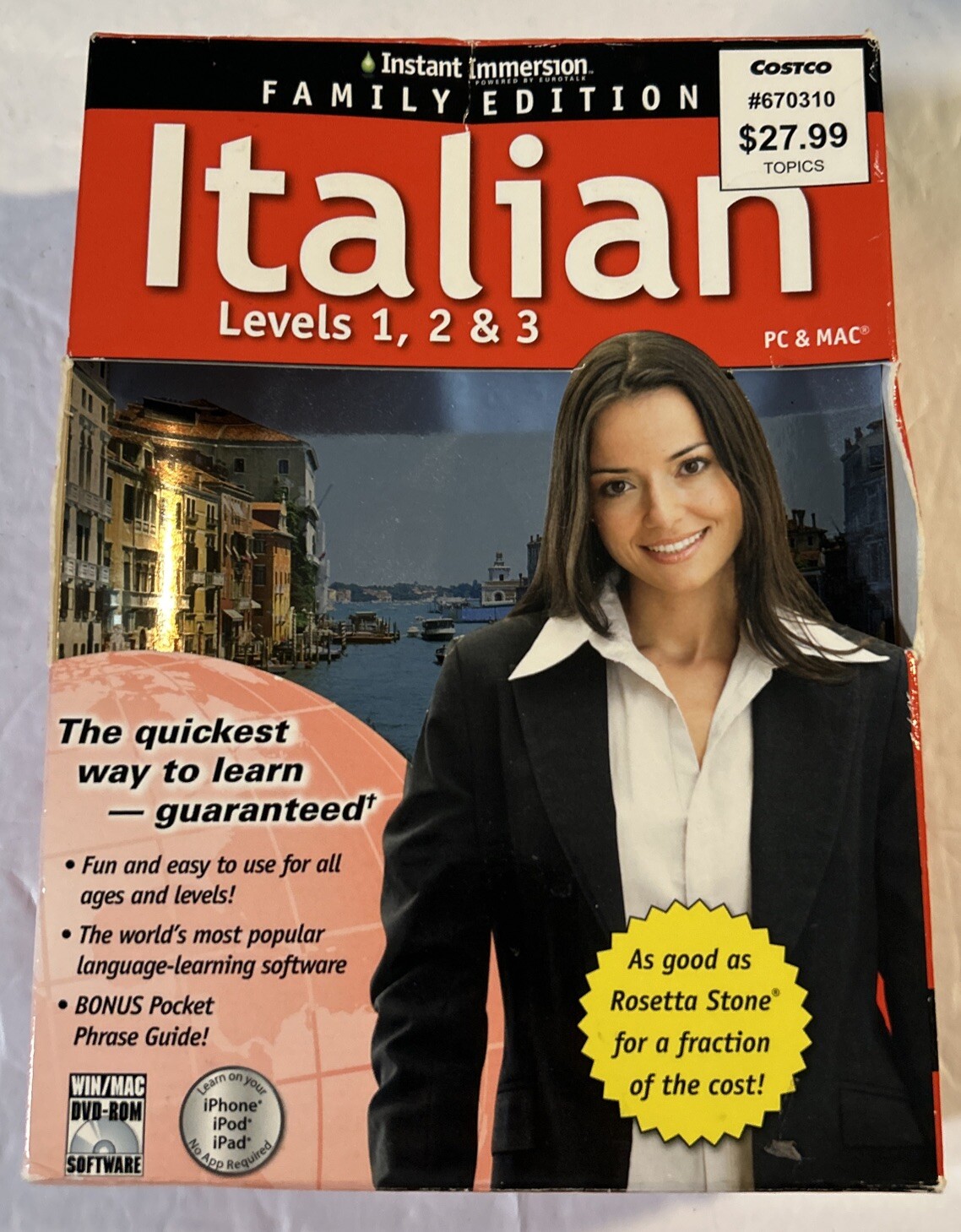 Instant Immersion Italian Levels 1,2,3 PC & Mac Software DVD-ROM & Audio CD FrSH