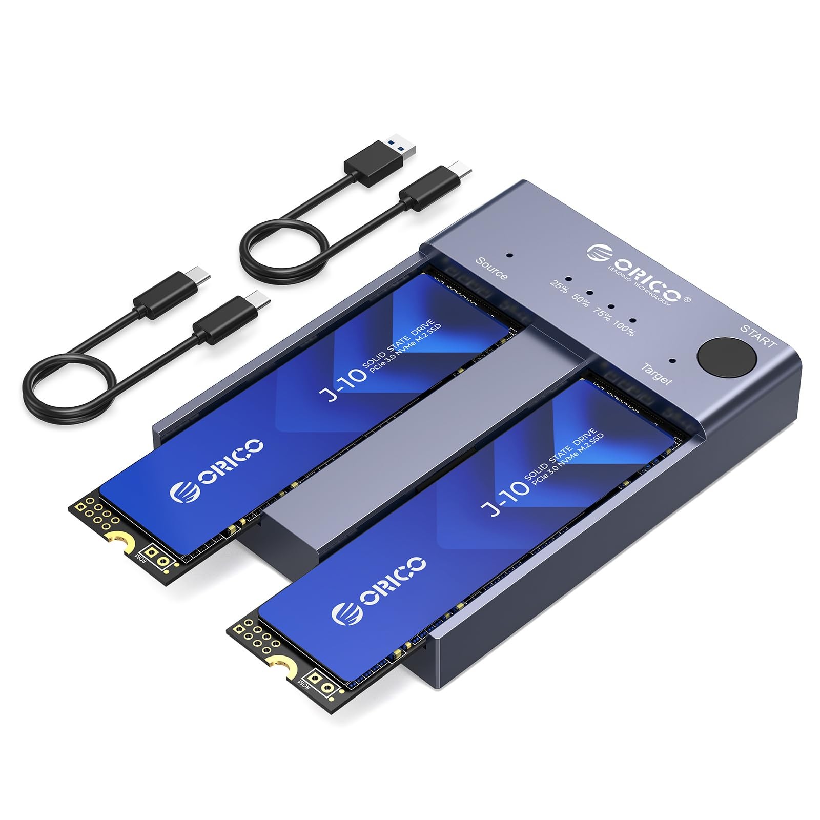 ORICO 2-Bay USB-C NVMe M.2 SSD Enclosure with Clone 10Gbps Gray Japan Import