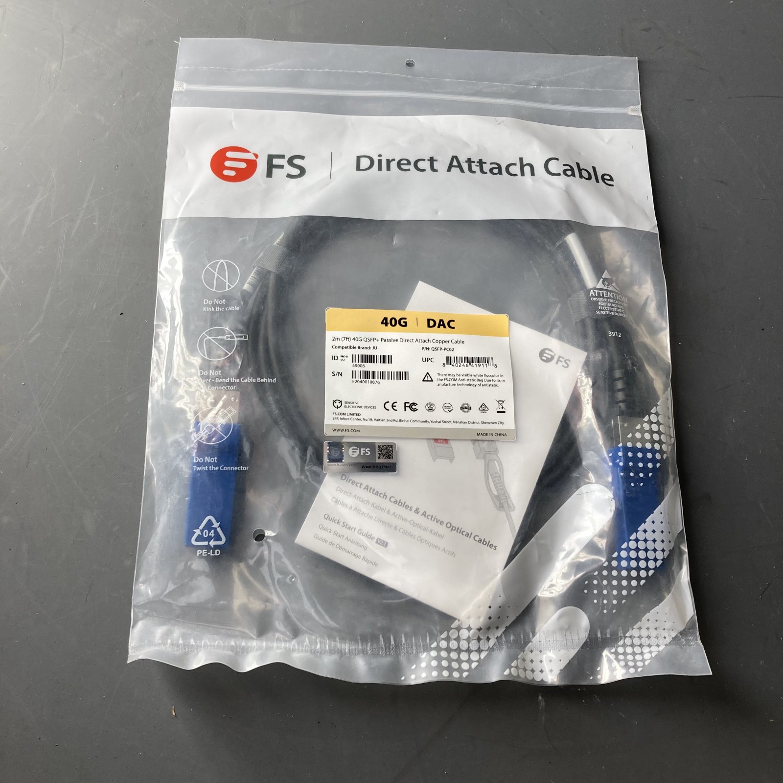 NEW- Fiberstore QSFP-PC02 2m 40G QSFP+ Passive Direct Attach Copper Cable
