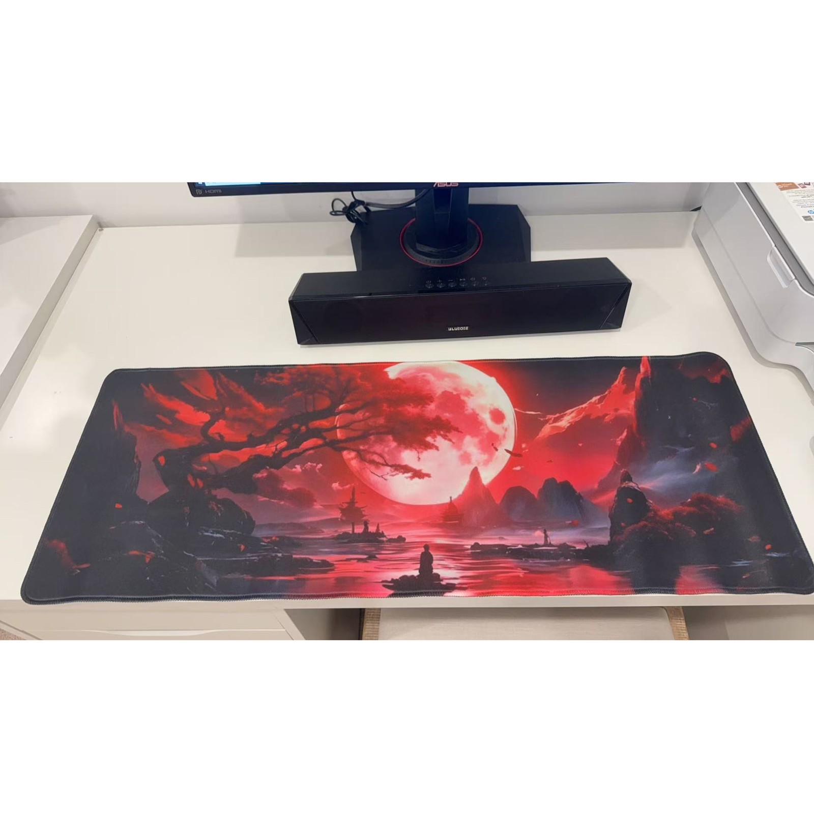Samurai Meditation Under Blood Moon Large Gaming Mouse Keyboard Pad 31"x11.5"